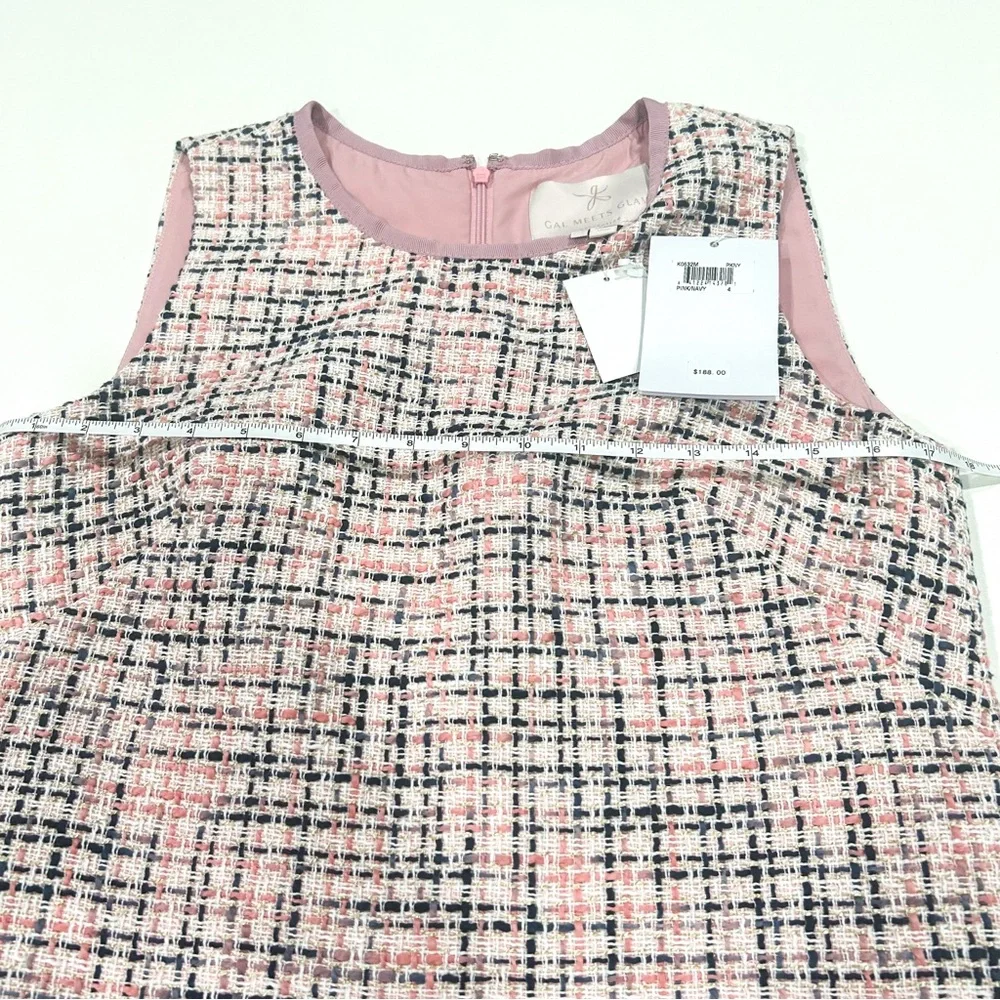 Gal Meets Glam Annika Tweed Dress Pink Boucle Peplum Hem Size 4 NWT - Picture 8 of 14